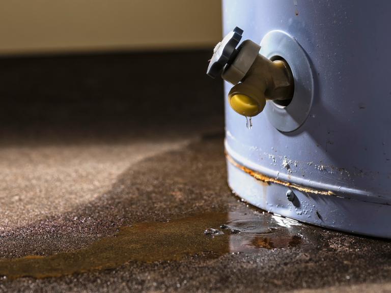 Water leaking from a residential water heater pipe connection
