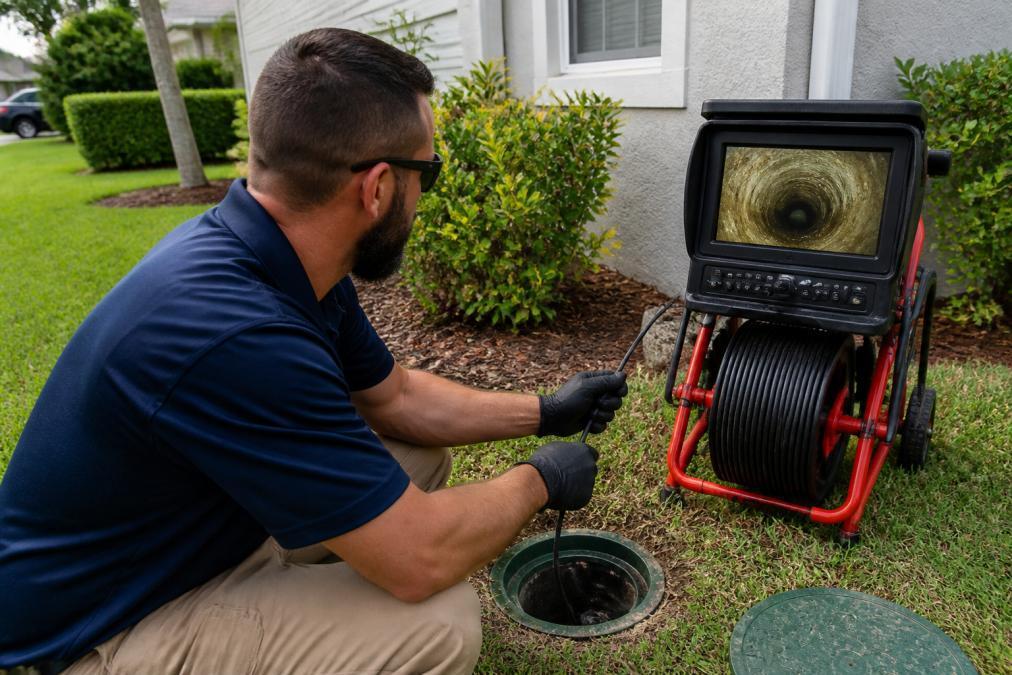 Sewer inspection camera used to identify pipe blockages and damage
