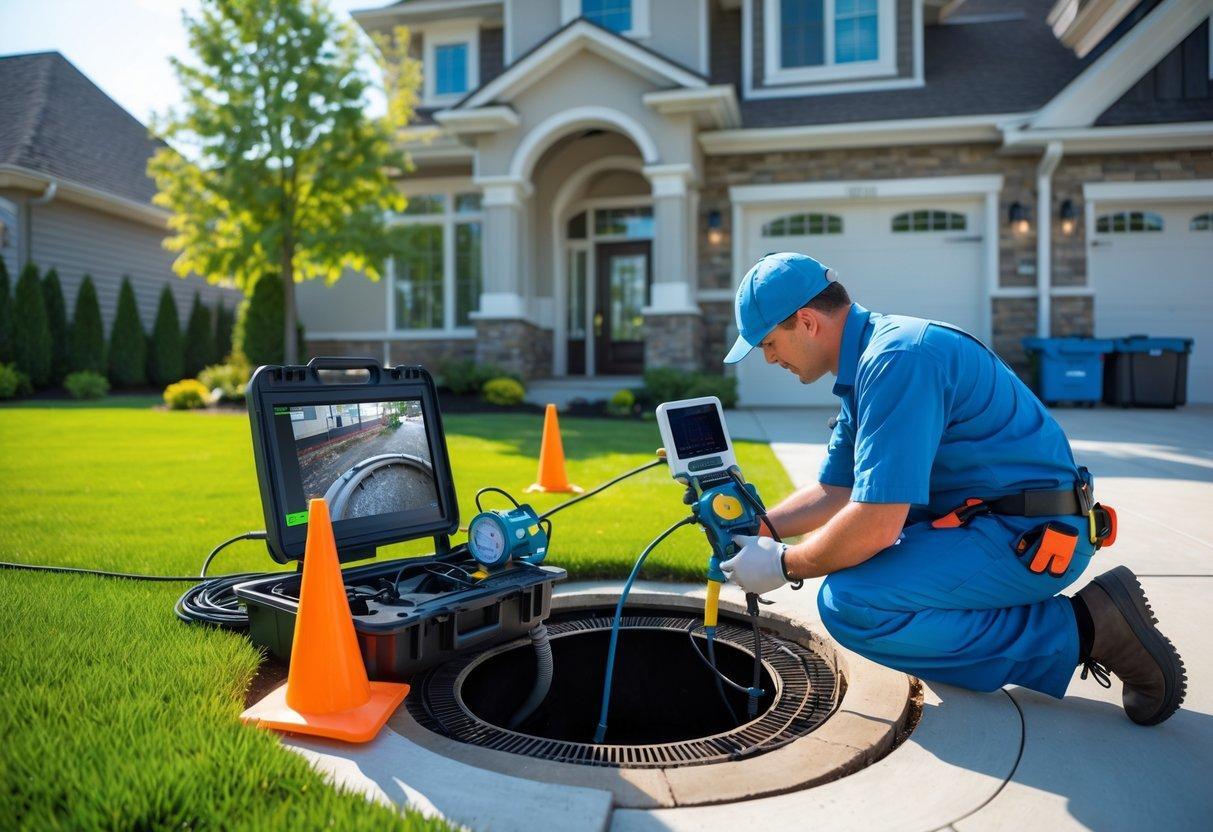 Plumber inspecting a residential sewer line for drainage problems in Healdsburg CA
